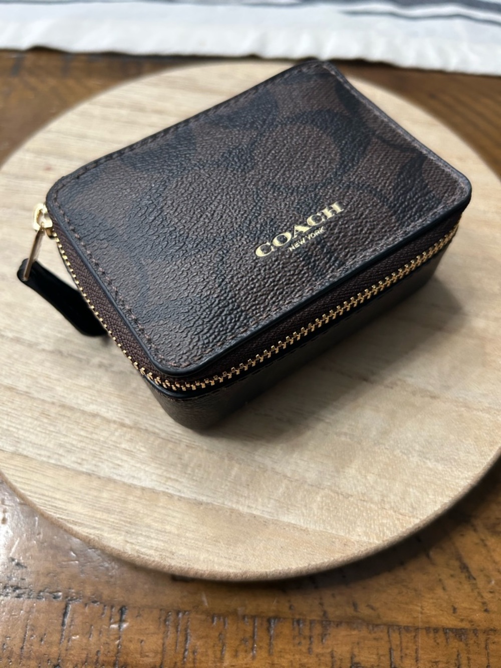 Coach Brown Signature Zip Around medicine pouch or jewelry case!